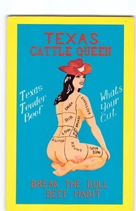 1960s Chef's Cut Texas Tender Beef & Cowboy Queen? Comic Postcard~Roadside TX-N6 - Picture 1 of 4