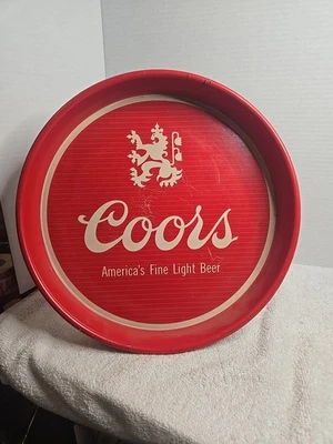 Vintage Coors Serving Tray Red 13" Round Metal America's Fine Light Beer 1970’s - Image 1 of 4