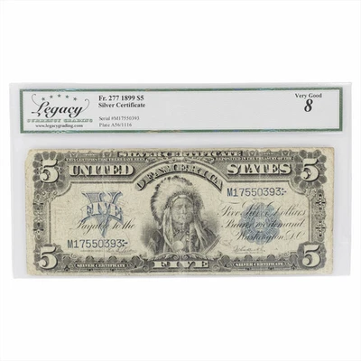 1899 US Silver Certificate $5 FR277 Legacy Very Good 8 - Image 1 of 2