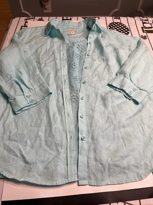 Blusa y camiseta sin mangas Coldwater Creek de lino talla L (14) 2 piezas - azul Clearwater Foto 1 de 4