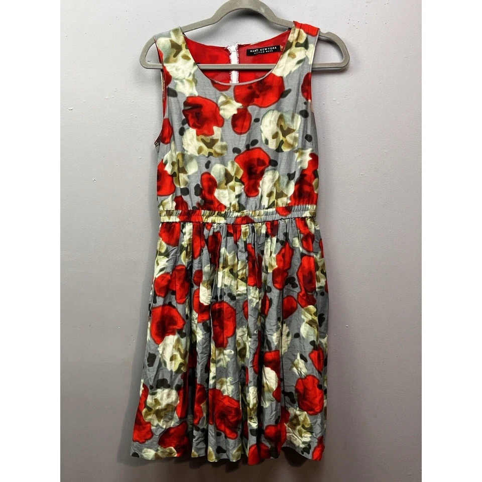 Vestido de seda Marc NY Andrew Marc para mujer talla 6 rojo floral bolsillos núcleo de cabaña Foto 1 de 4
