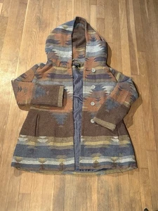 CoffeeShop Hooded Jacket Southwest Aztec Print Wool Blend Women’s Large - Picture 1 of 9