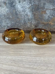 2 Ikea Bernstein Gold Kunstglas kontrolliert Blase Windlicht Teelicht Kerzenhalter - Bild 1 von 4