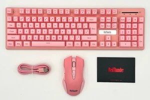 NEW Red Thunder K10 M10 Wireless Backlit Keyboard & Mouse Combo PINK Gaming - Picture 1 of 5