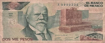 Mexico  2,000  Pesos  24.2.1987  Series BN  Prefix X  Circulated Banknote IJ 3 - Image 1 of 2