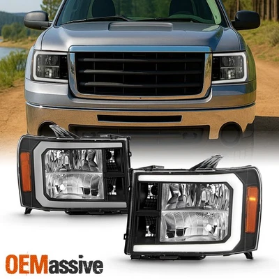 For 2007-2013 GMC Sierra 1500/2500HD/3500HD Black Headlight w/LED DRL Light - Image 1 of 4