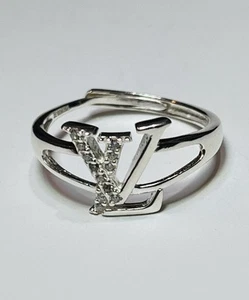 Sterling Silver 990 LV Initial Adjustable Ring - Picture 1 of 13