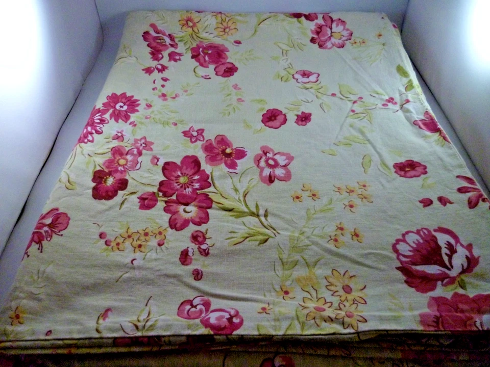 POTTERY BARN Full Queen Duvet Cover Manchester Rose Green Pink82x100 Linen Blend - Image 1 of 4