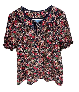 Draper James Top Größe Large blau Blumen Flatterärmel adrett feminin Boho - Bild 1 von 4