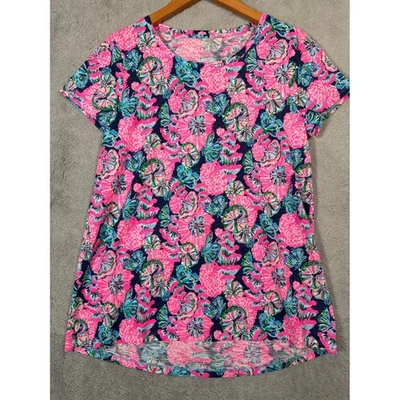 Top túnica Etta estampado floral Lilly Pulitzer para mujer M colorido rosa azul marino Foto 1 de 4