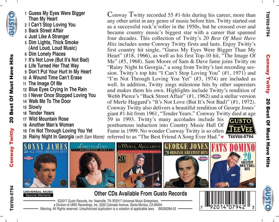 20 Best Of Must Have Hits By Conway Twitty
