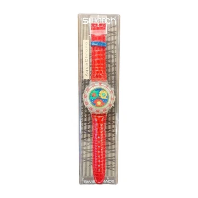Vintage Swatch watch LILLIBETH SBK104 Multicolor Dial & Red Leather Strap SAS608 - Image 1 of 4