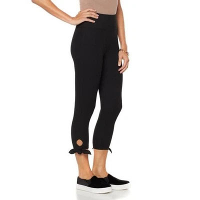 DG2 Diane Gilman Black Jersey Knit Capri Crop Side Tie Legging M NEW - Image 1 of 2