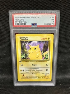 1999 Pokemon French Pikachu Base Set 1st Edition Shadowless 58/102 PSA 7 NM - Picture 1 of 2
