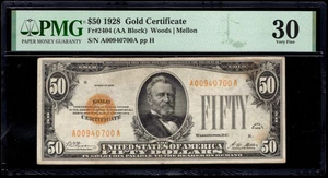 1928 FR. 2404 $50 GOLD CERTIFICATE PMG 30 SCARCE NOTE - Picture 1 of 3