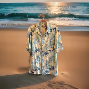 Camisa hawaiana de manga corta Joe Marlin para hombre. Grande. Amarillo tropical/azul. - Imagen 1 de 12