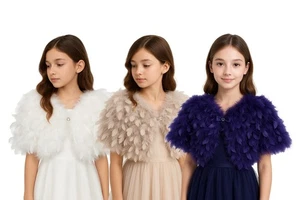 Girls Feather Bolero Cape Shawl for Special Occasions Dressy Outfit - Picture 1 of 7
