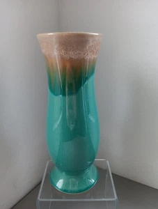 VTG Midcentury Drip Glazed Vase Art Pottery Turquoise Brown Drip Shapely Crazing - Picture 1 of 9