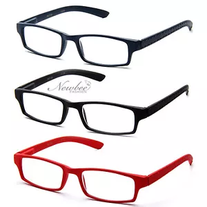 Paquete de 2 gafas de lectura marco recubierto de goma empuñadura negro azul marrón lector delgado - Imagen 1 de 9