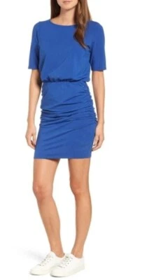 Michael Stars Sz Large Petite Mosaic Blue Elbow Sleeve Ruched  Dress - Image 1 of 4