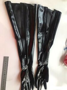 Black Latex Rubber Gummi Opera Long zip gloves latex long gloves zip cosplay