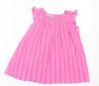 Monsoon Girls Pink Striped Viscose A-Line Size 18-24 Months Crew Neck Button