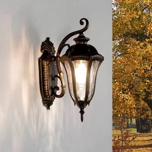 Rustikale Außenleuchte FLORENZ Schwarz Gold antik IP44 Outdoor Lampe Wand Haus - Bild 1 von 6