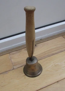 Vintage Brass Bell Turned Wood Handle 9.5" Height - Picture 1 of 4