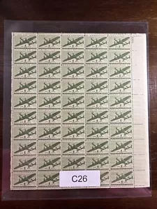 C26 US Air Mail Mint Sheet, 8 cent Twin-Motored Transport Plane, Olive Green MNH - Picture 1 of 3