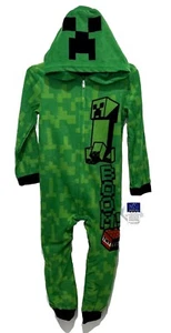Minecraft Boys' Green Union Suit One Piece Pajama Creeper Hoodie Costume Fleece - Picture 1 of 7