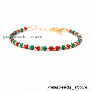 Rubin + Smaragd Korund Rondell 3-4 mm Edelstein Armband/Fußkettchen Schmuck 7... - Bild 1 von 8