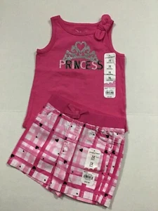Jumping Beans NWT Girl 12 Months 2 Piece Outfit Shorts Tank Top Pink PRINCESS - Picture 1 of 3