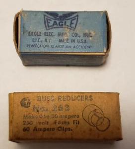 263 1 PAIO BUSSMANN & 1 PAIO RIDUTTORI AQUILA 30A, 250V, 60A CLIPS - Foto 1 di 4