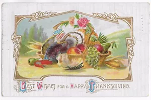 Cartolina in rilievo, Auguri di Buon Ringraziamento, primi '900, bordo oro -C24 - Foto 1 di 2