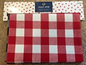 Patriotic July 4th plaid Table Runner red white blue 13" x 72" double sided NEW - Picture 1 of 4
