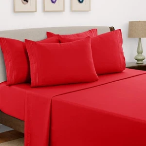 6 Piece Bed Sheet Set 1800 Series Microfiber Comfort Deep Pocket Hotel Bed Sheet - Picture 1 of 176