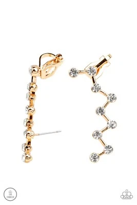Paparazzi Clamoring Constellations - Gold Zigzag ear crawler - White Rhinestones - Imagem 1 de 2