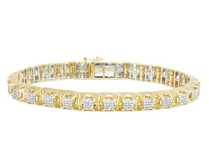10K Yellow Gold Men's Square Cluster Genuine Diamond Bracelet  2 CT 8.5" 9MM - Picture 1 of 6