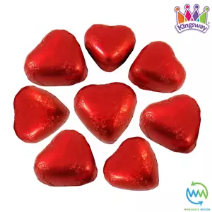 Milk Chocolate HEARTS Foiled RED Foil VALENTINES DAY Heart WEDDING LOVE Party UK - Picture 1 of 4