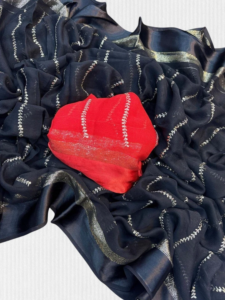 PartyWear вискоза Georgette сари, современный классический сари - Изображение 1 из 1