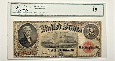 LEGACY15 FINE 1917 $2 LEGAL TENDER RED SEAL SPEELMAN WHITE 7438A - Image 1 of 2