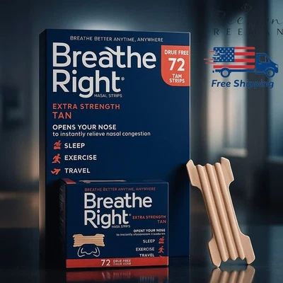 Breathe Right Nasal Strips Snoring relief Tan Extra Strength 72 ct Free Shipping - Image 1 of 4