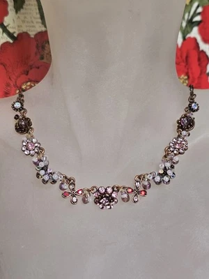 COOKIE LEE GLASS BEADED FLOWER RHINESTONE NECKLACE BRACELET SET VICTORIAN STYLE - Image 1 of 4