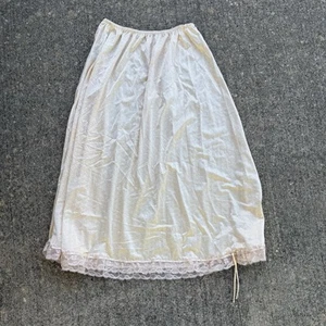 CHRISTIAN DIOR Vtg Nude Full Slip Skirt Union Made M Lace USA Spell Out Logo - Picture 1 of 7