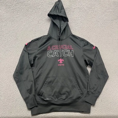 Nike Saints Hoodie Mens L Gray Breast Cancer Therma Fit NFL Team New Orleans - Image 1 of 4