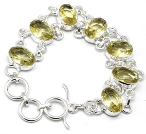 Pulsera de plata de ley 925 con piedras preciosas de citrino amarillo hecha a mano talla 7-8 - Imagen 1 de 7