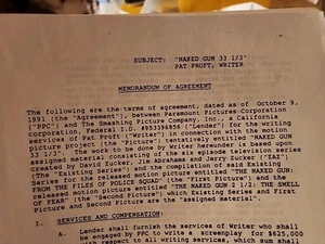 NAKED GUN 33 1/3 Approximately 24 Pages Pat Proft Writer Agreement File Copy Ook - Picture 1 of 8