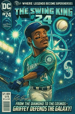 Ken Griffey Jr. Custom Comic Poster Image 12X8IN Metal Sign Mariners Vintage - Image 1 of 4
