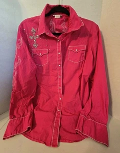 Ariat Western Camicia Donna Perla Snap Fucsia Rosa Strass. Taglia XXL - Foto 1 di 6