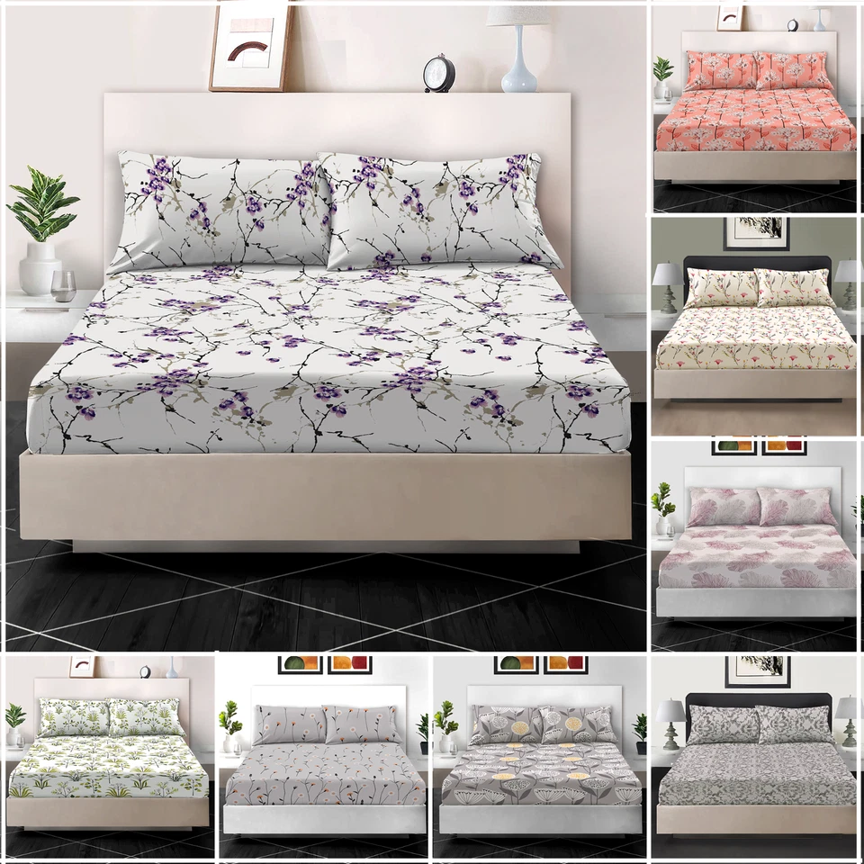 100% Egyptian Cotton Printed Fitted Sheet 400TC Single Double King Bed Sheets UK